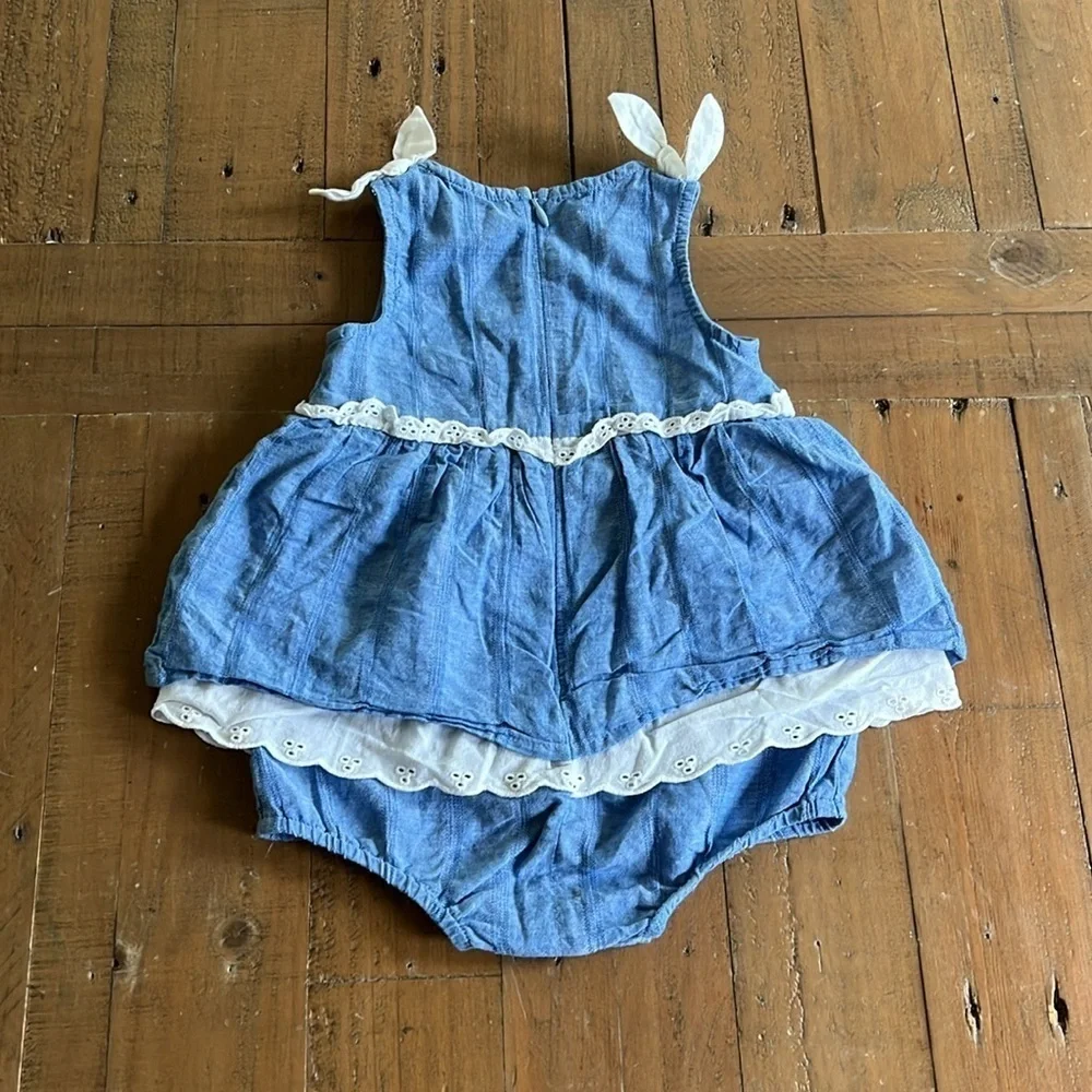 Lili gaufrette chambray skirted romper